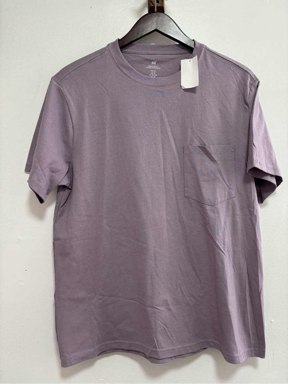 H&M Regular Fit Coupe Standard Cotton Purple Pocket Crew Neck T-Shirt for Men